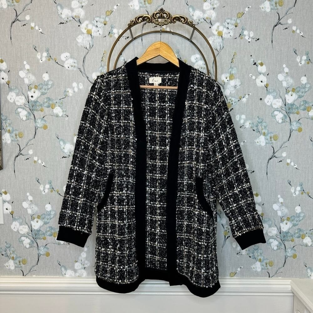 Lena Black Checked Long Sleeve‎ Sweater Blazer - Size M/L
